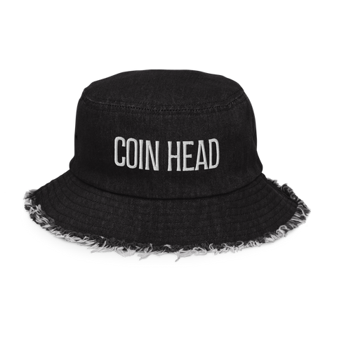 "Coin Head" Distressed denim bucket hat